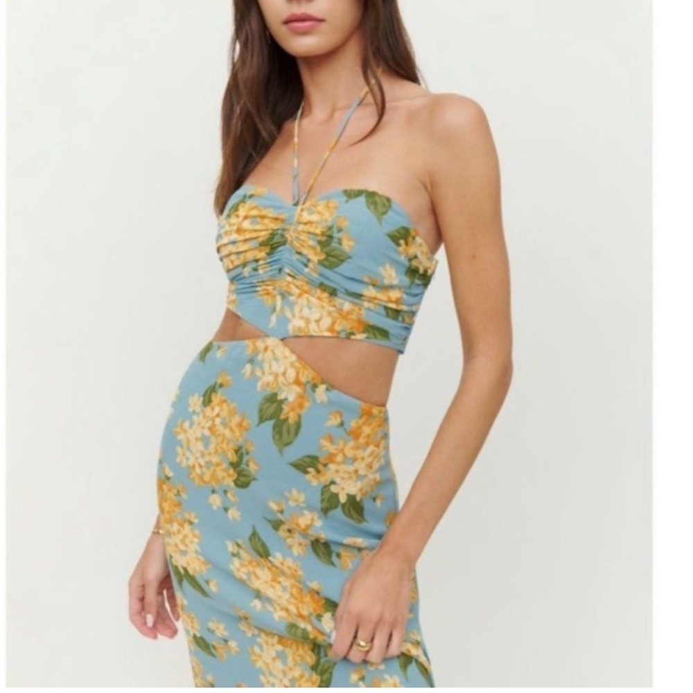 Reformation Light Blue and Yellow Floral Midi Dress